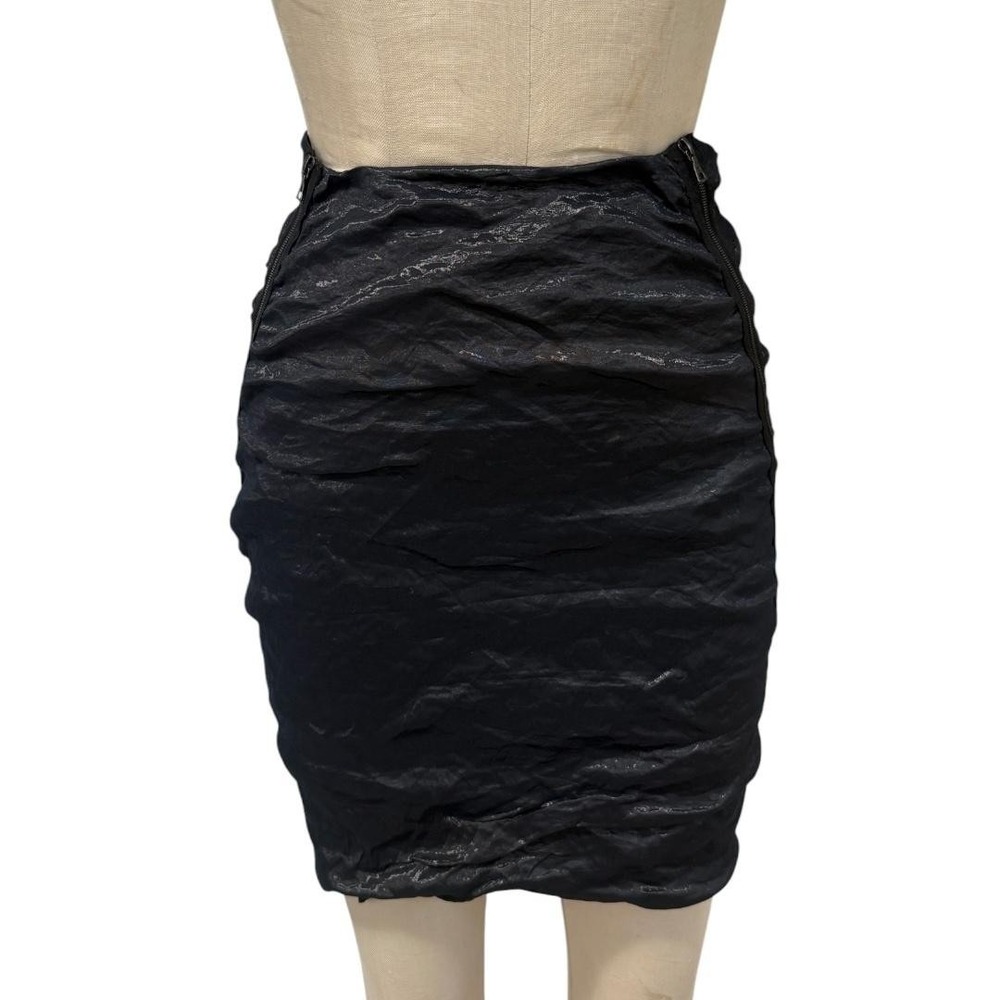 NEW Yigal Azrouel Skirt Womens 6 Black Ruched Full Side  Zip Pencil Mini